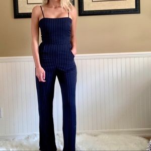 Classy Navy Blue Pin Striped Jumpsuit